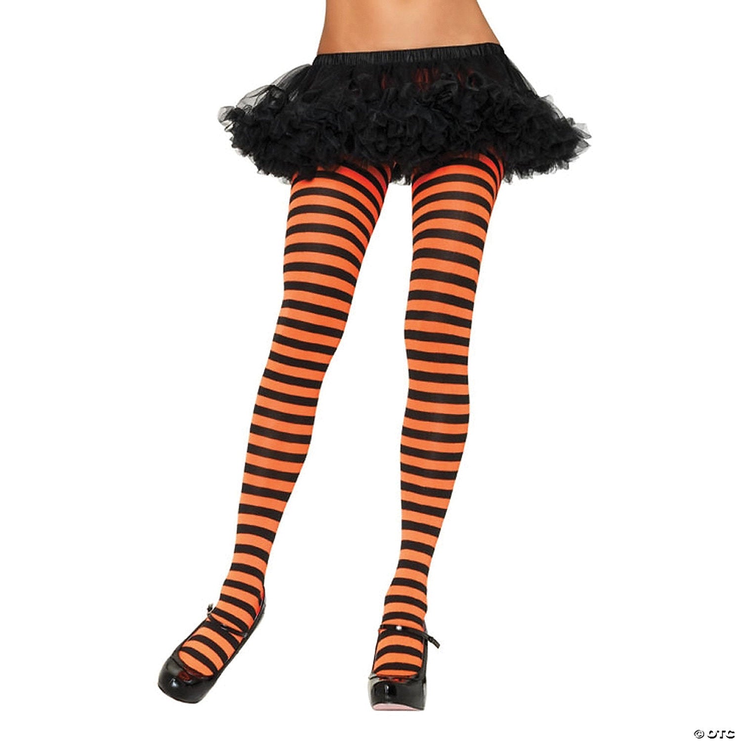 Women's Nylon Striped Tights - Orange and Black
