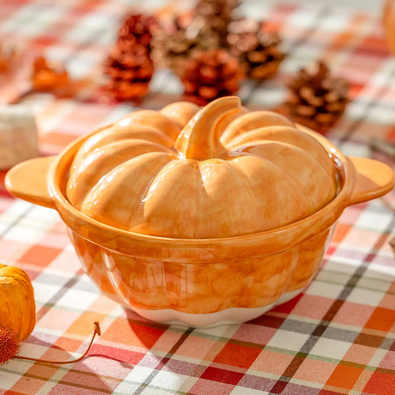 Orange Pumpkin Figural Reactive Glaze Baking Dish with Lid