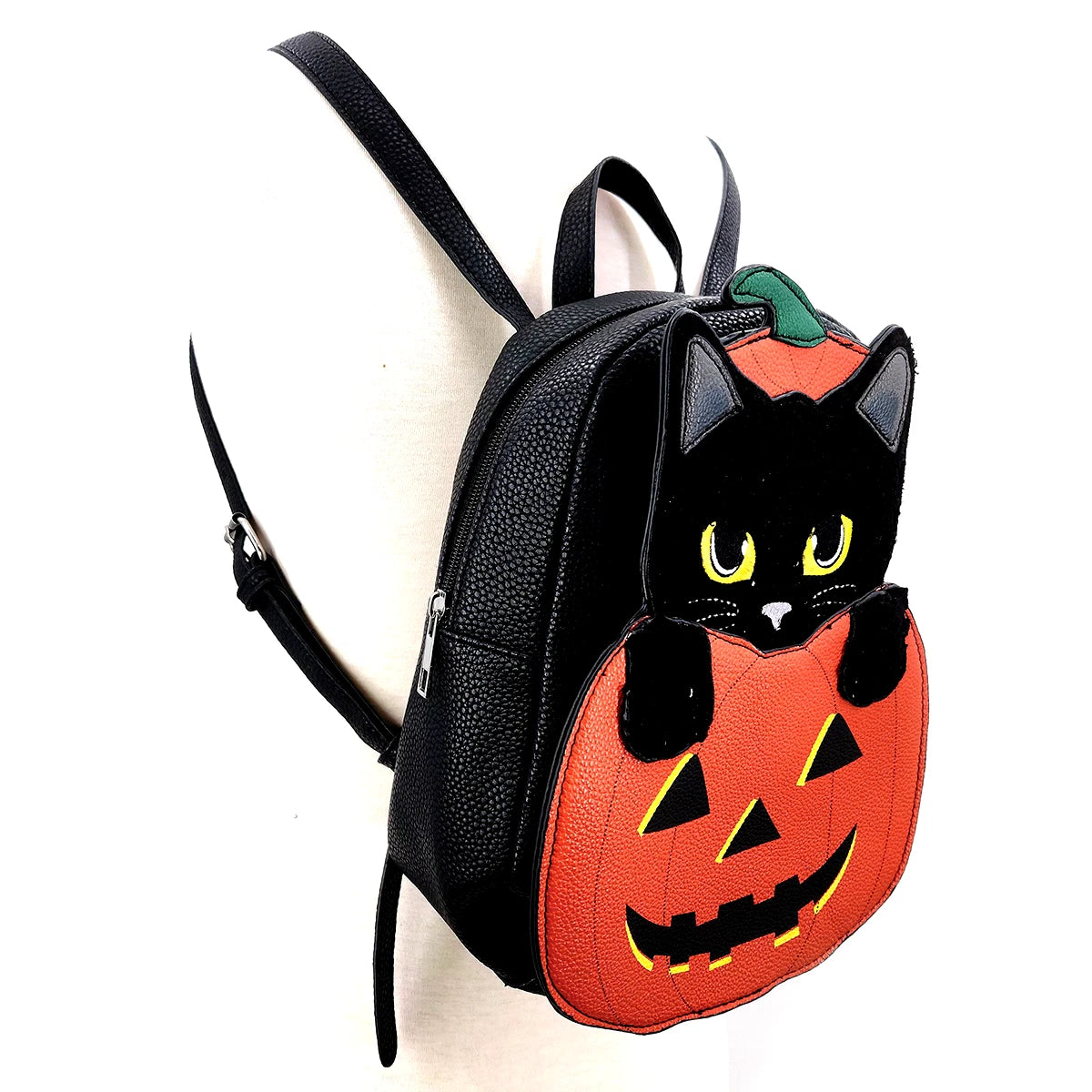 Furry Black Cat in Pumpkin Mini Backpack in Vinyl